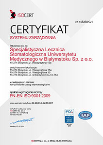 Certyfikat Specjalistyczna Lecznica UMB